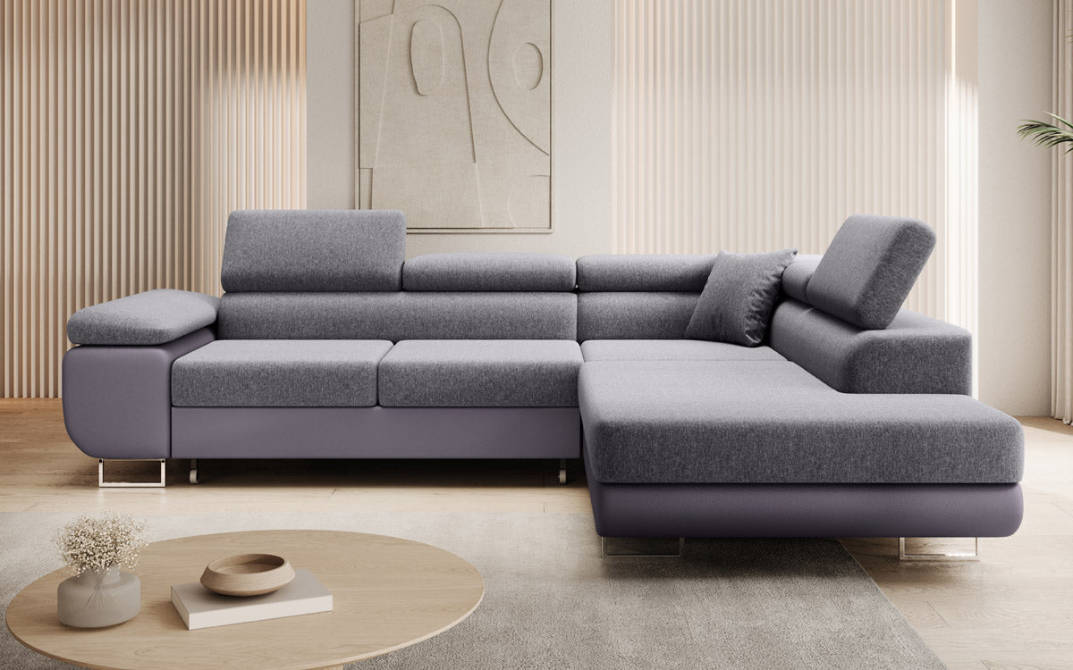 Designer Sofa Aston mit Schlaf- und Klappfunktion - Stoff/Kunstleder