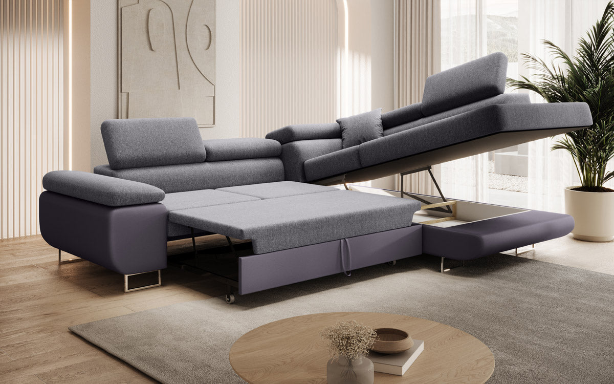 Designer Sofa Aston mit Schlaf- und Klappfunktion - Stoff/Kunstleder