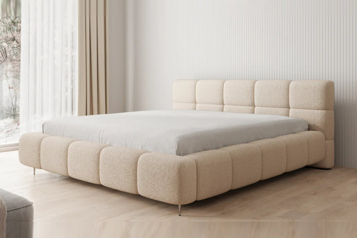 Outlet Polsterbett Lora 180x200 in Bouclé Beige