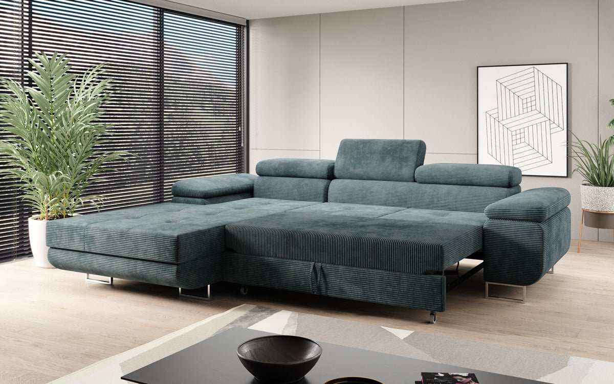 Designer Sofa Calvera mit Schlaf- und Klappfunktion in Cord