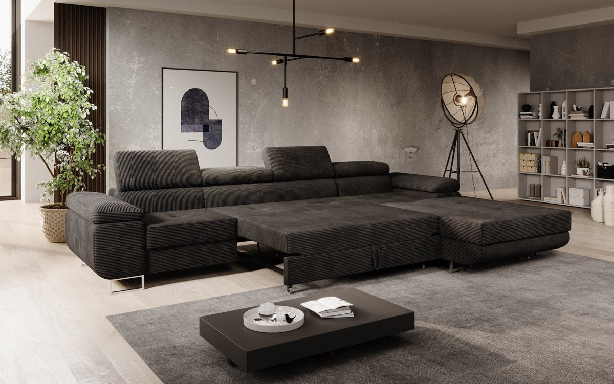 Designer Sofa Calvera Maxi mit Schlaf- und Klappfunktion in Cord