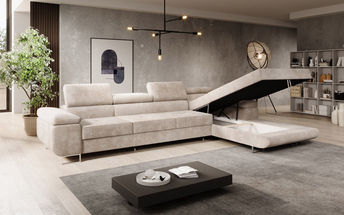 Designer Sofa Calvera Maxi mit Schlaf- und Klappfunktion in Cord