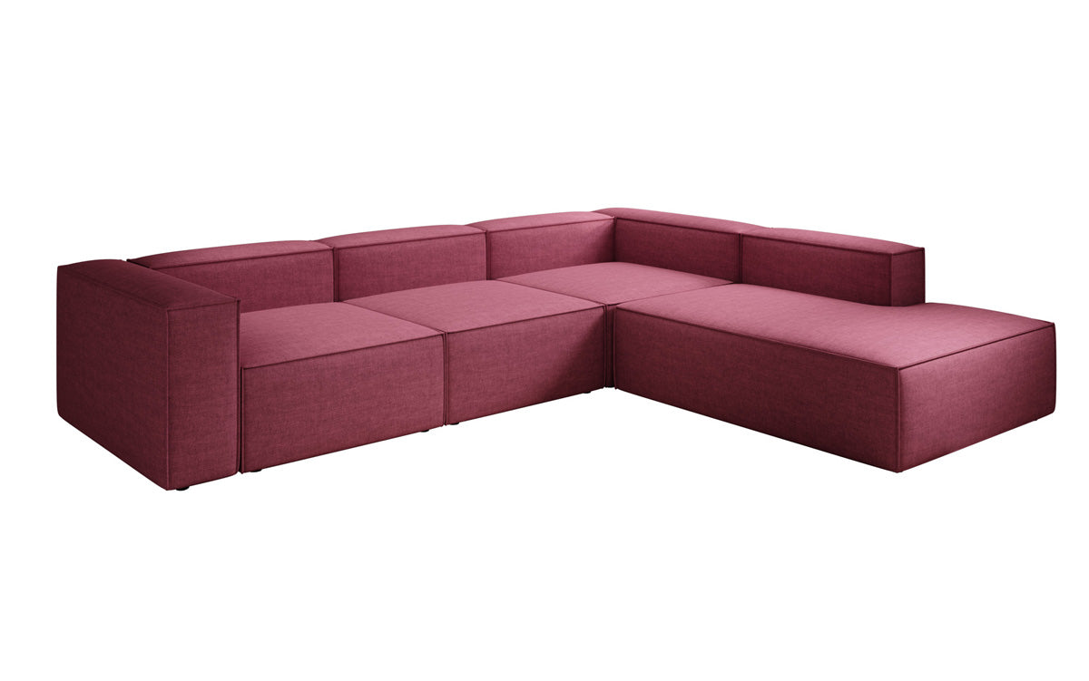 Designer Ecksofa Lesley mit langer Ottomane in Leinen-Optik