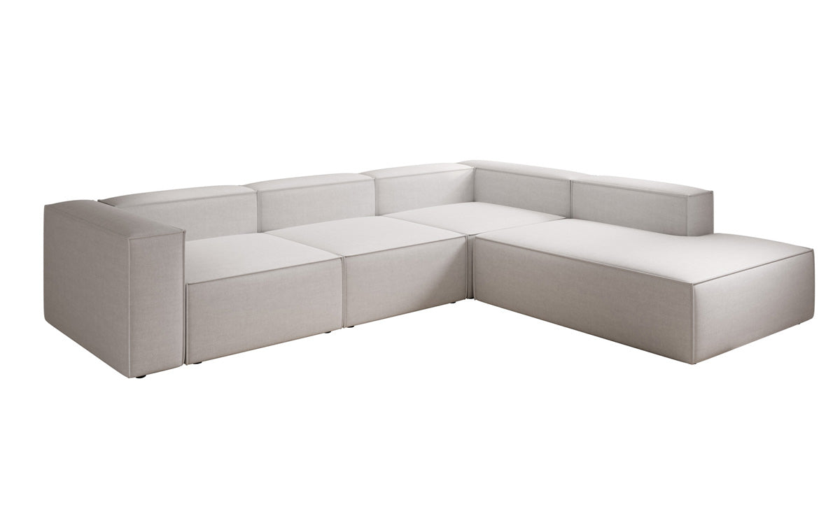 Designer Ecksofa Lesley mit langer Ottomane in Leinen-Optik
