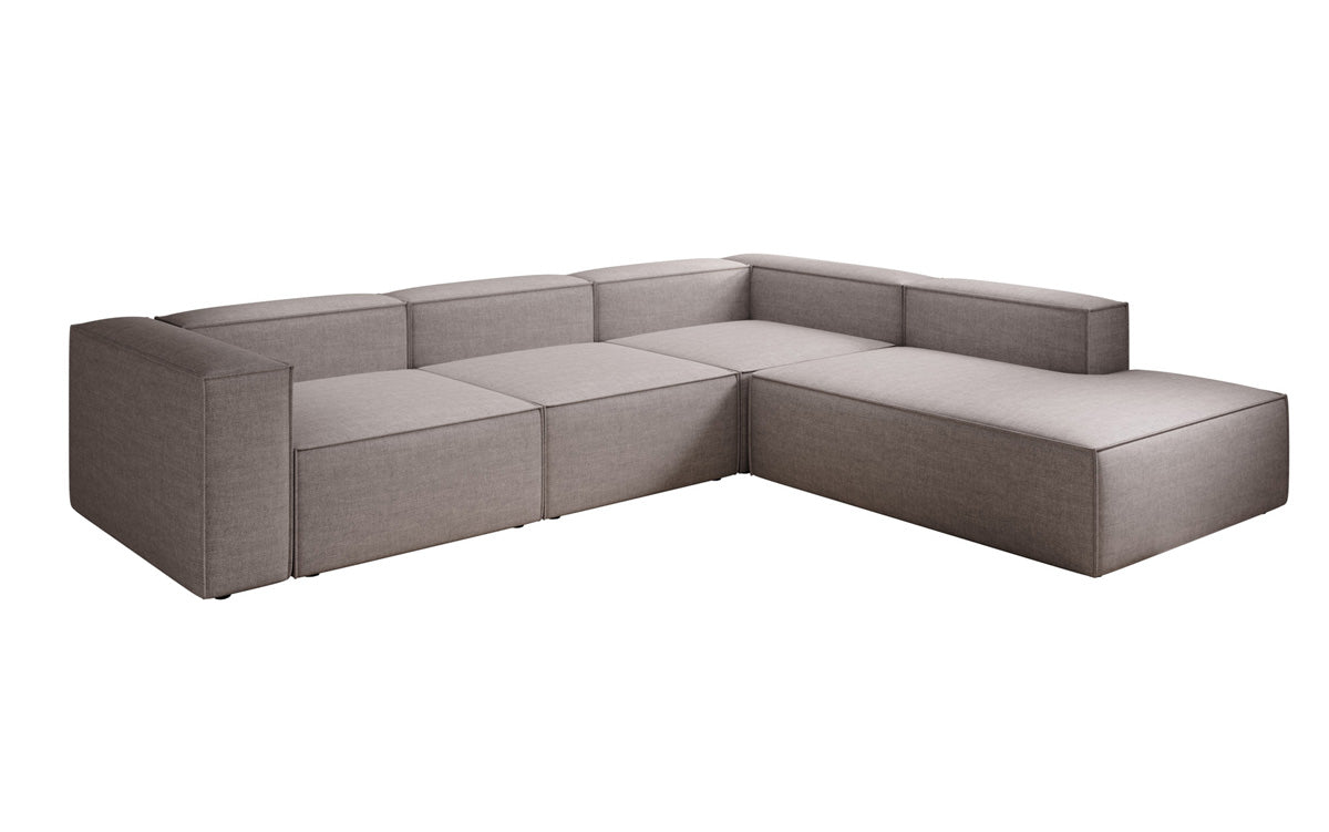 Designer Ecksofa Lesley mit langer Ottomane in Leinen-Optik