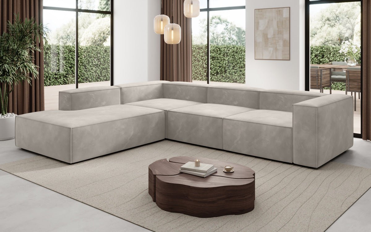 Designer Sofa Lesley L with long ottoman in velvet