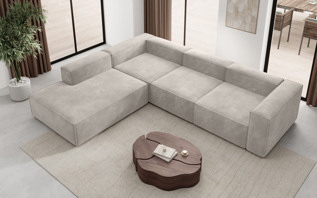 Designer Sofa Lesley L with long ottoman in velvet