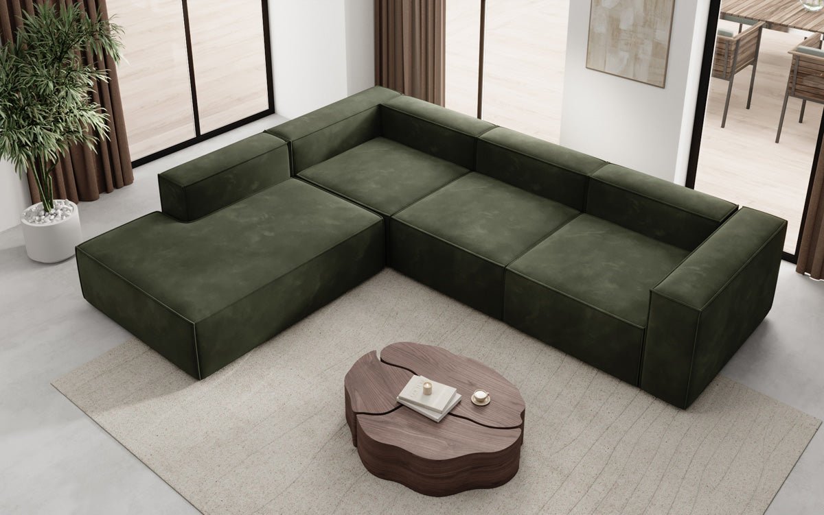 Designer Sofa Lesley L with long ottoman in velvet