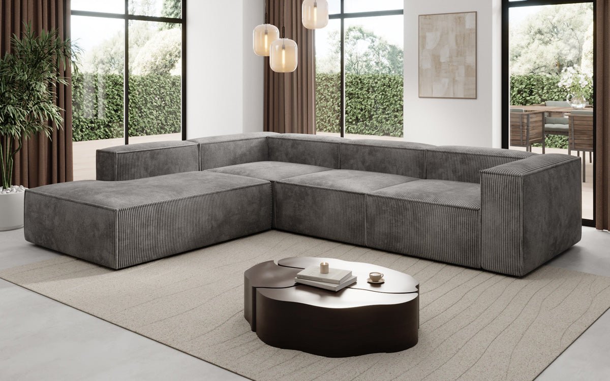 Designer Sofa Lesley L mit langer Ottomane in Cord