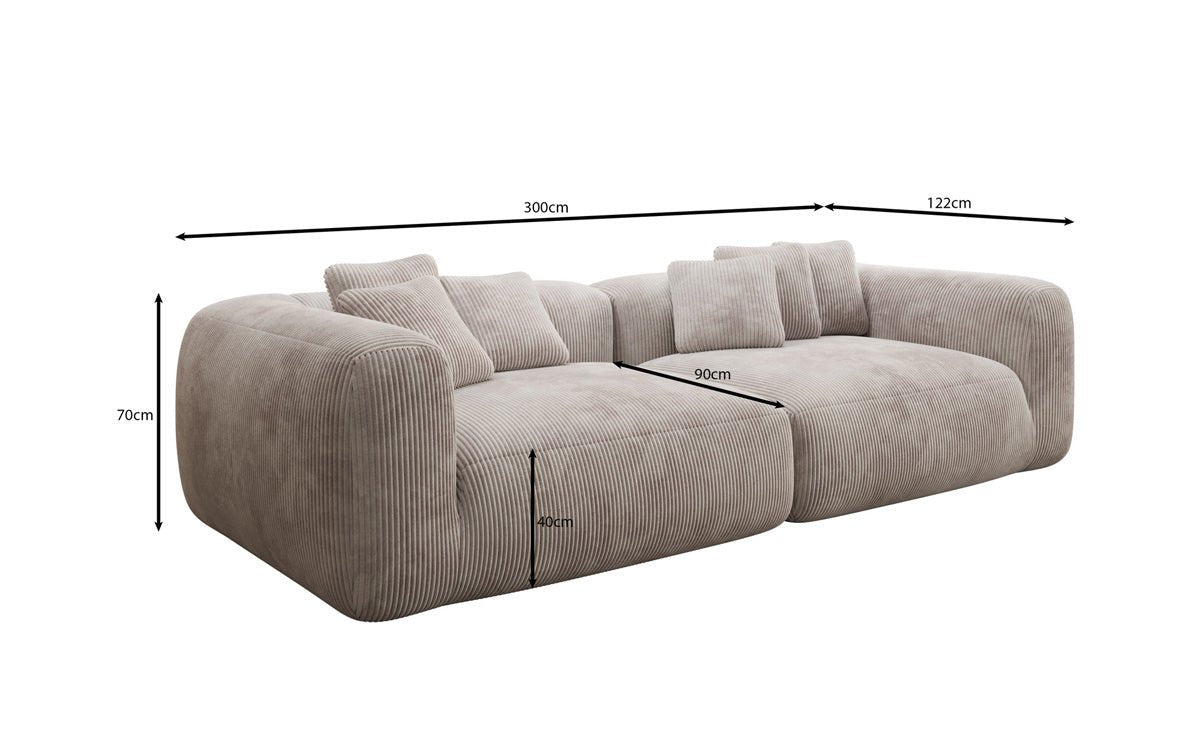 Canapé design Tully 3 places en Côtelé (ultra confortable)