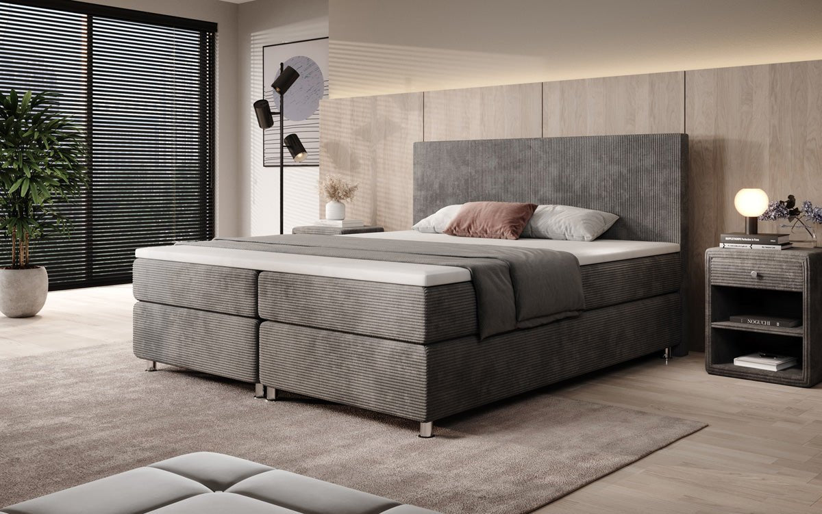 Lit boxspring Athene en Côtelé