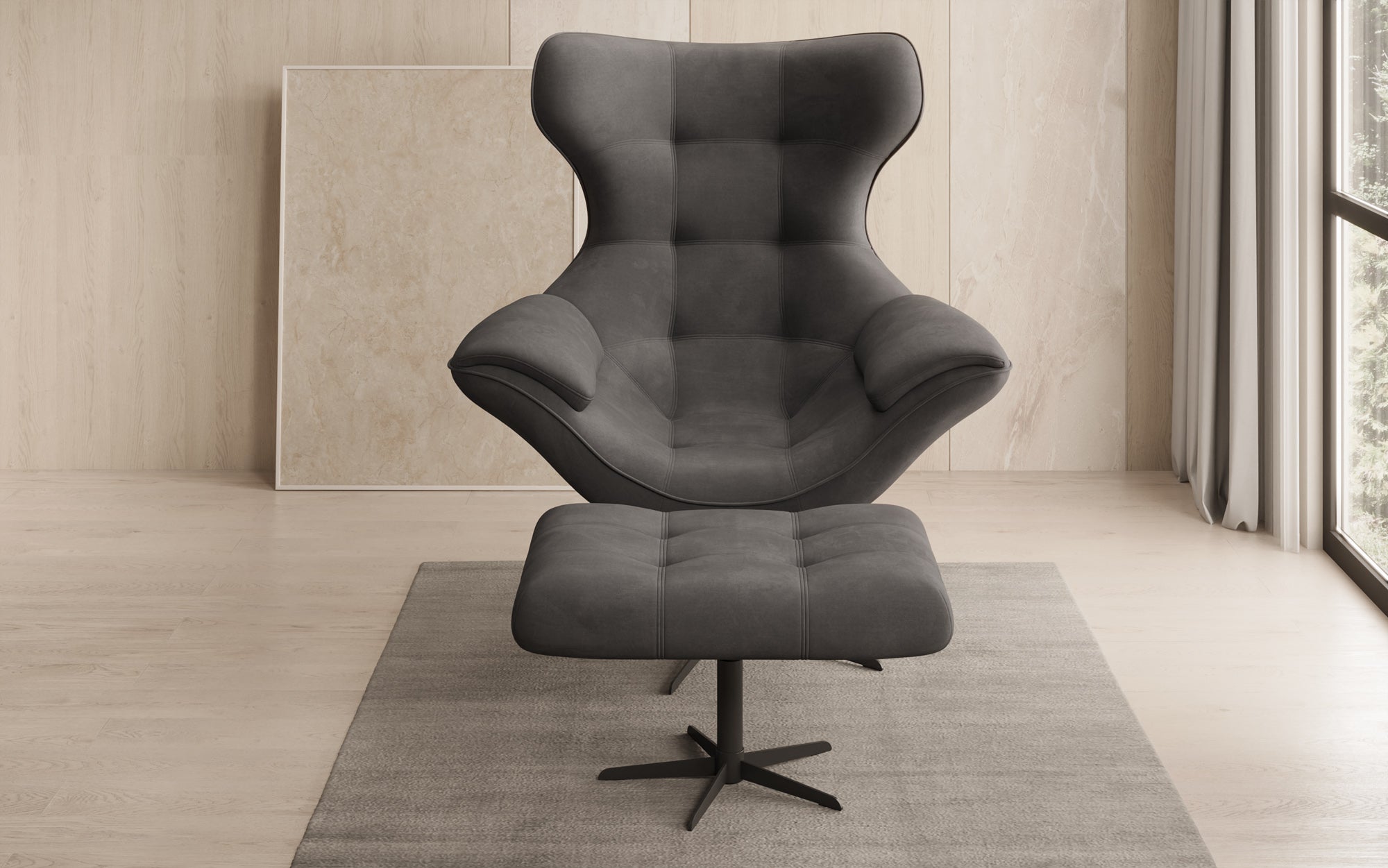 Designer Sofa-Sessel Aurelio inkl. Beistellhocker in Samt
