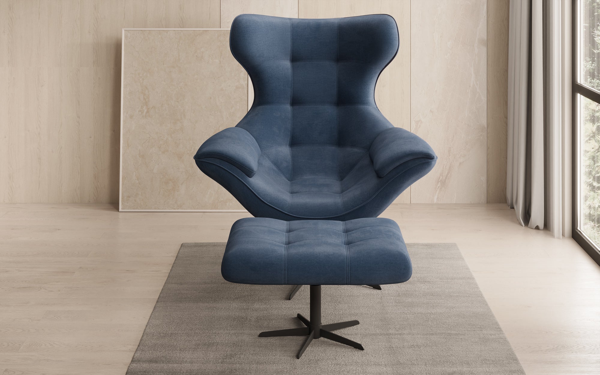 Designer Sofa-Sessel Aurelio inkl. Beistellhocker in Samt