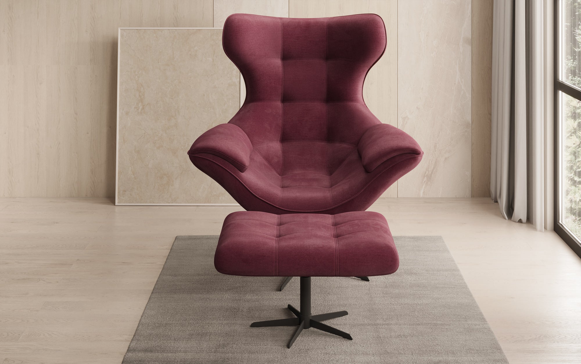 Designer Sofa-Sessel Aurelio inkl. Beistellhocker in Samt