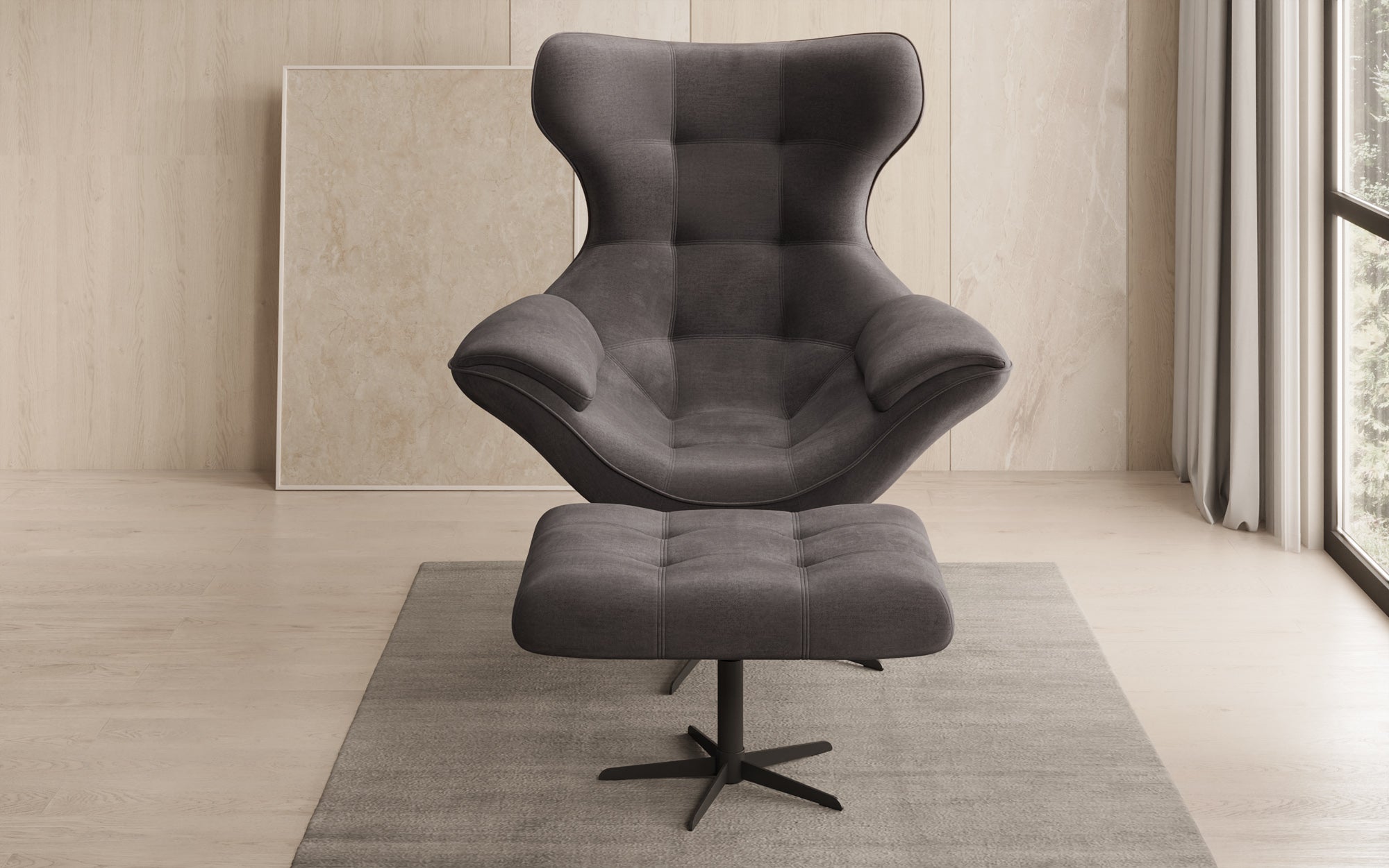 Designer Sofa-Sessel Aurelio inkl. Beistellhocker in Samt