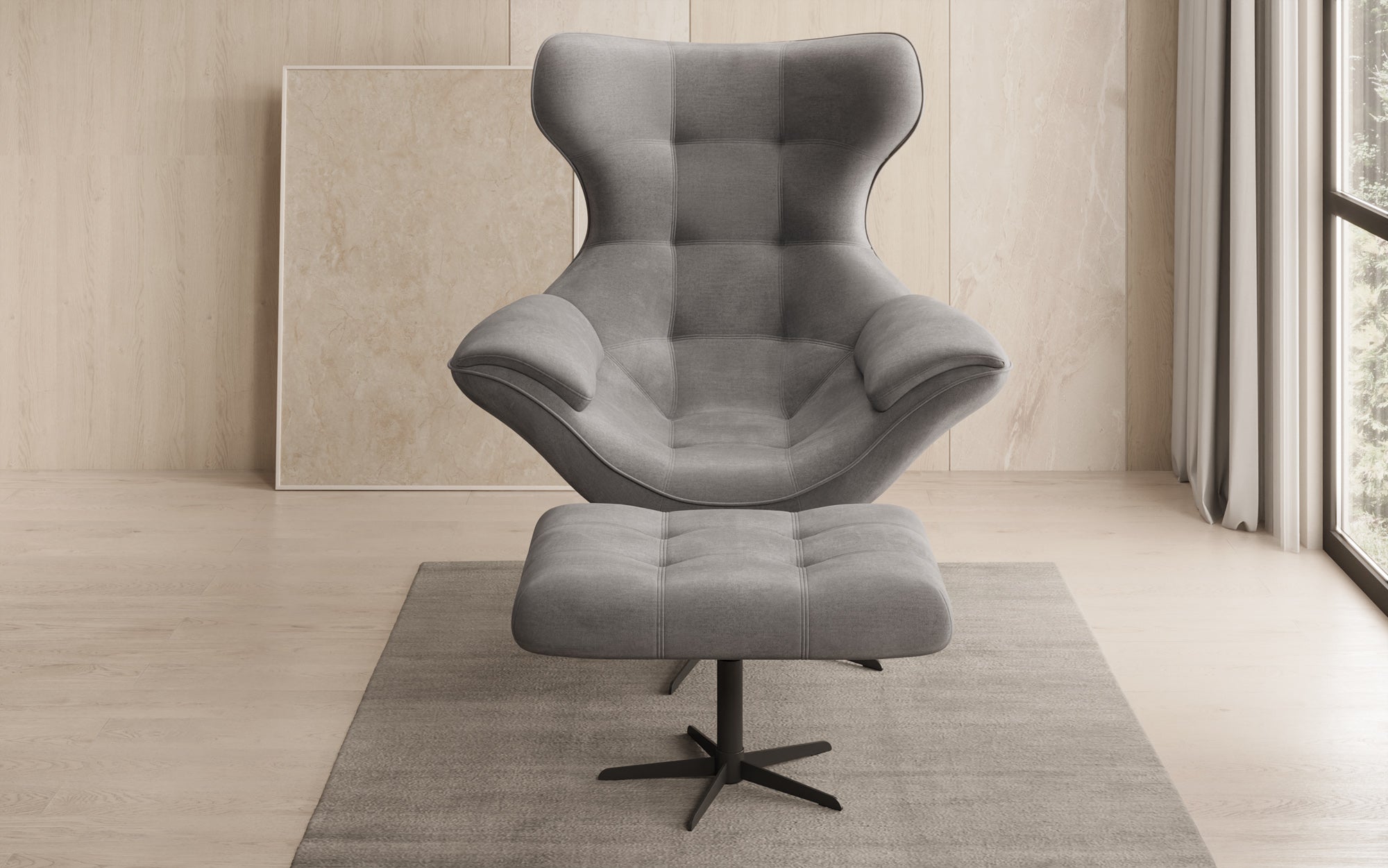 Designer Sofa-Sessel Aurelio inkl. Beistellhocker in Samt