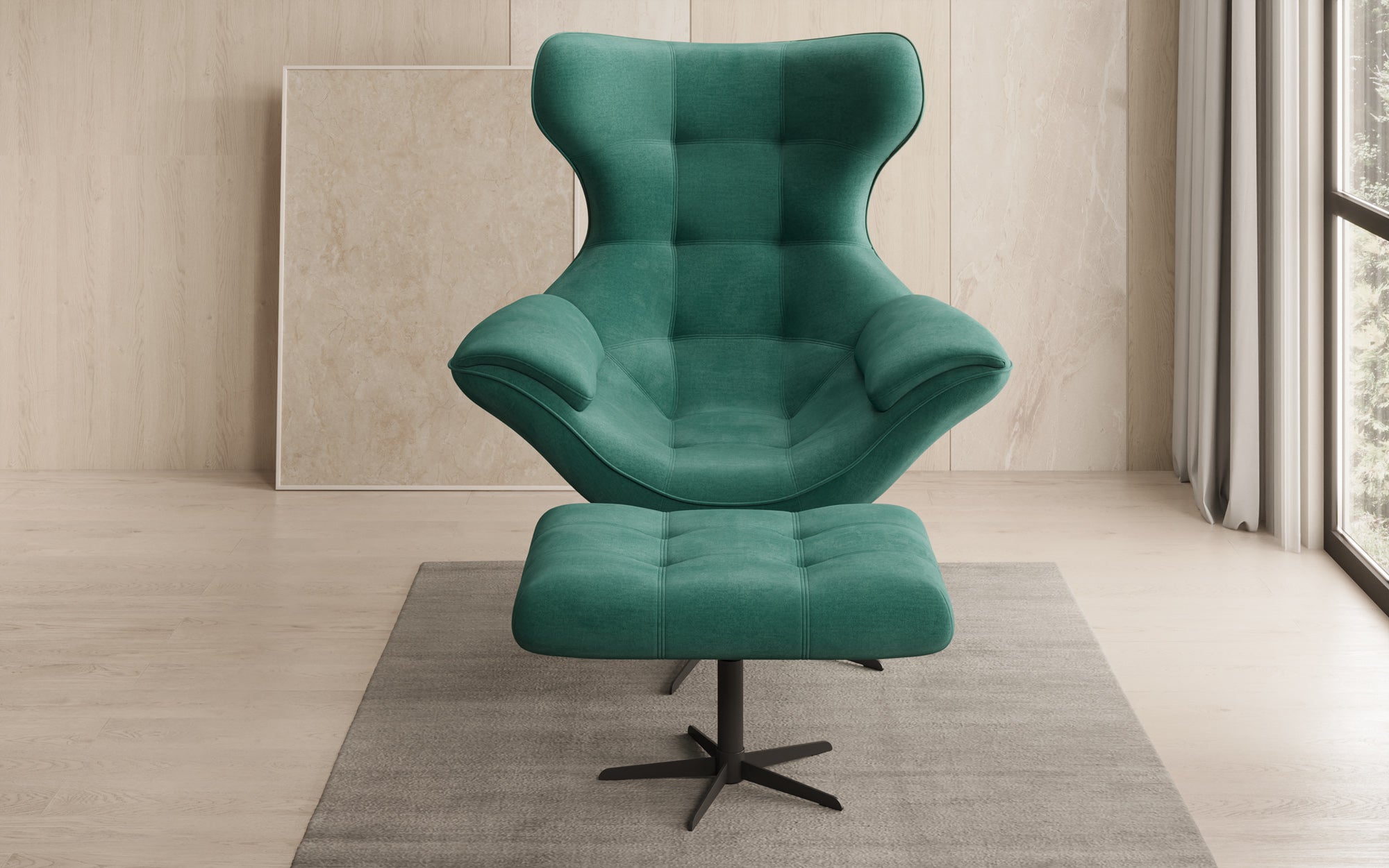 Designer Sofa-Sessel Aurelio inkl. Beistellhocker in Samt