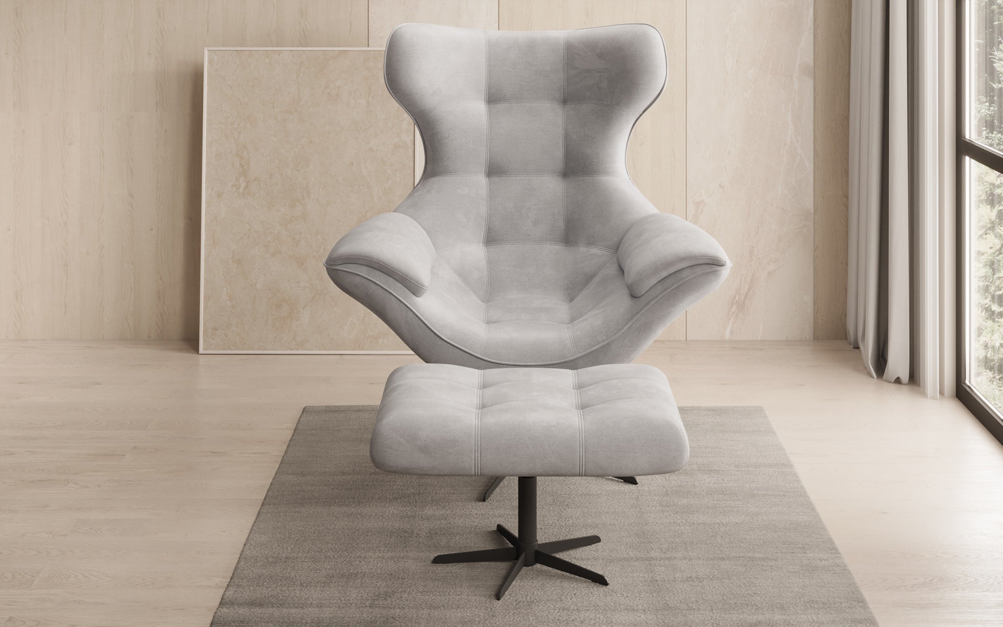 Designer Sofa-Sessel Aurelio inkl. Beistellhocker in Samt