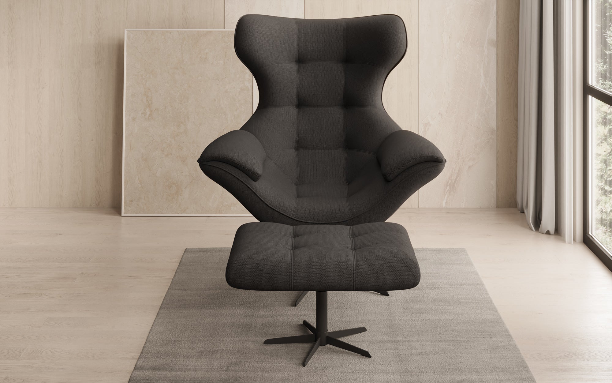 Designer Sofa-Sessel Aurelio inkl. Beistellhocker in Stoff