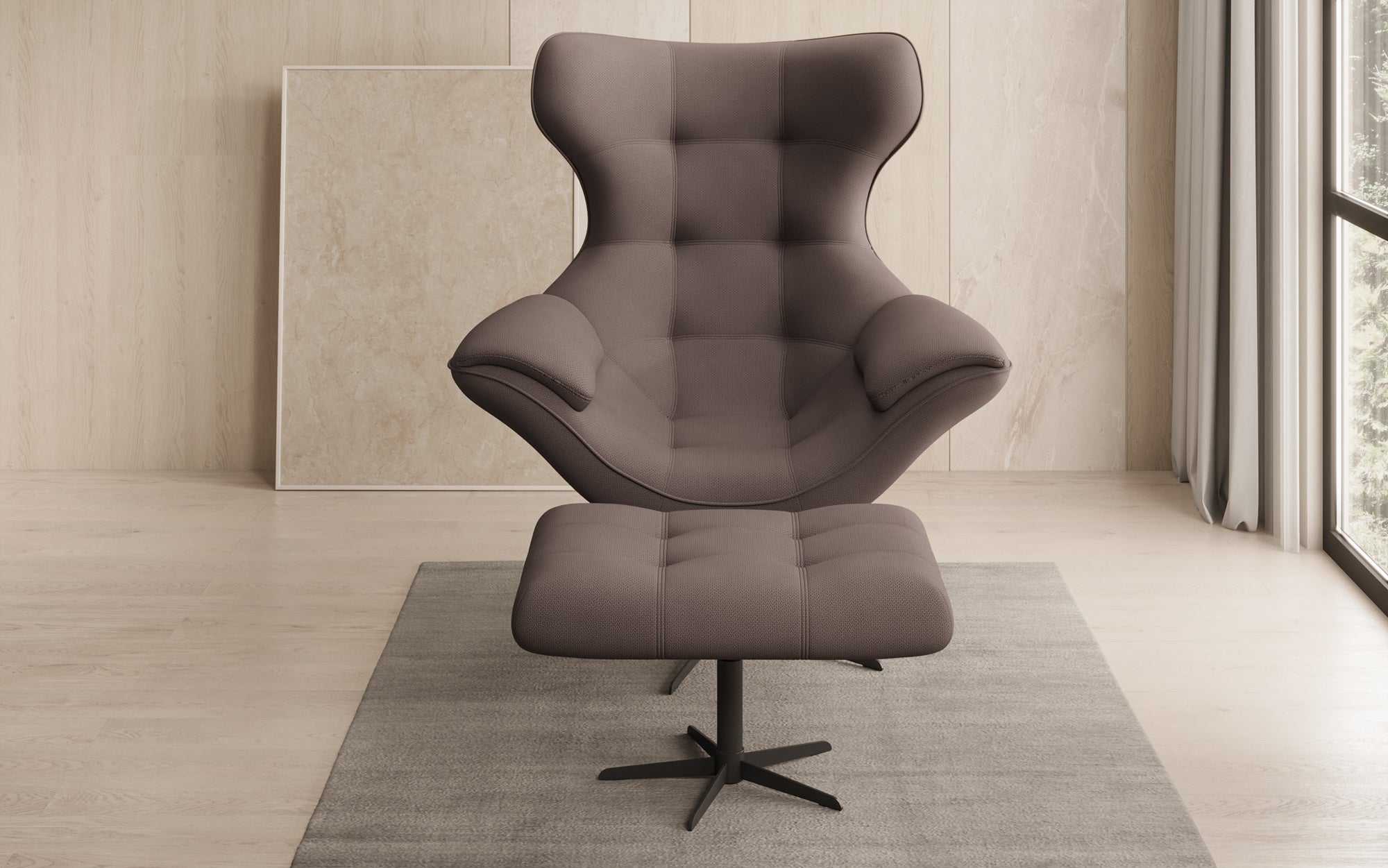 Designer Sofa-Sessel Aurelio inkl. Beistellhocker in Stoff