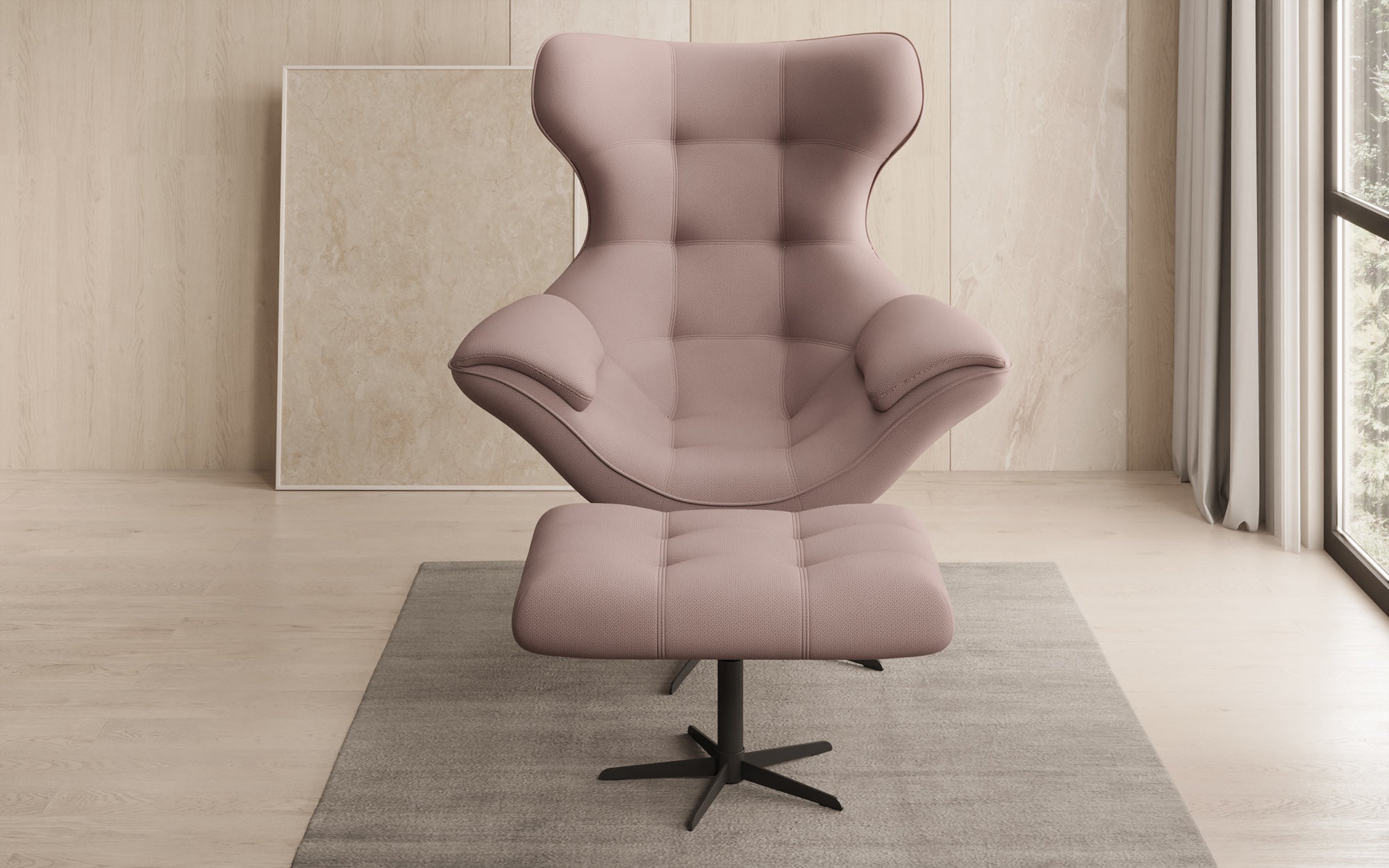 Designer Sofa-Sessel Aurelio inkl. Beistellhocker in Stoff