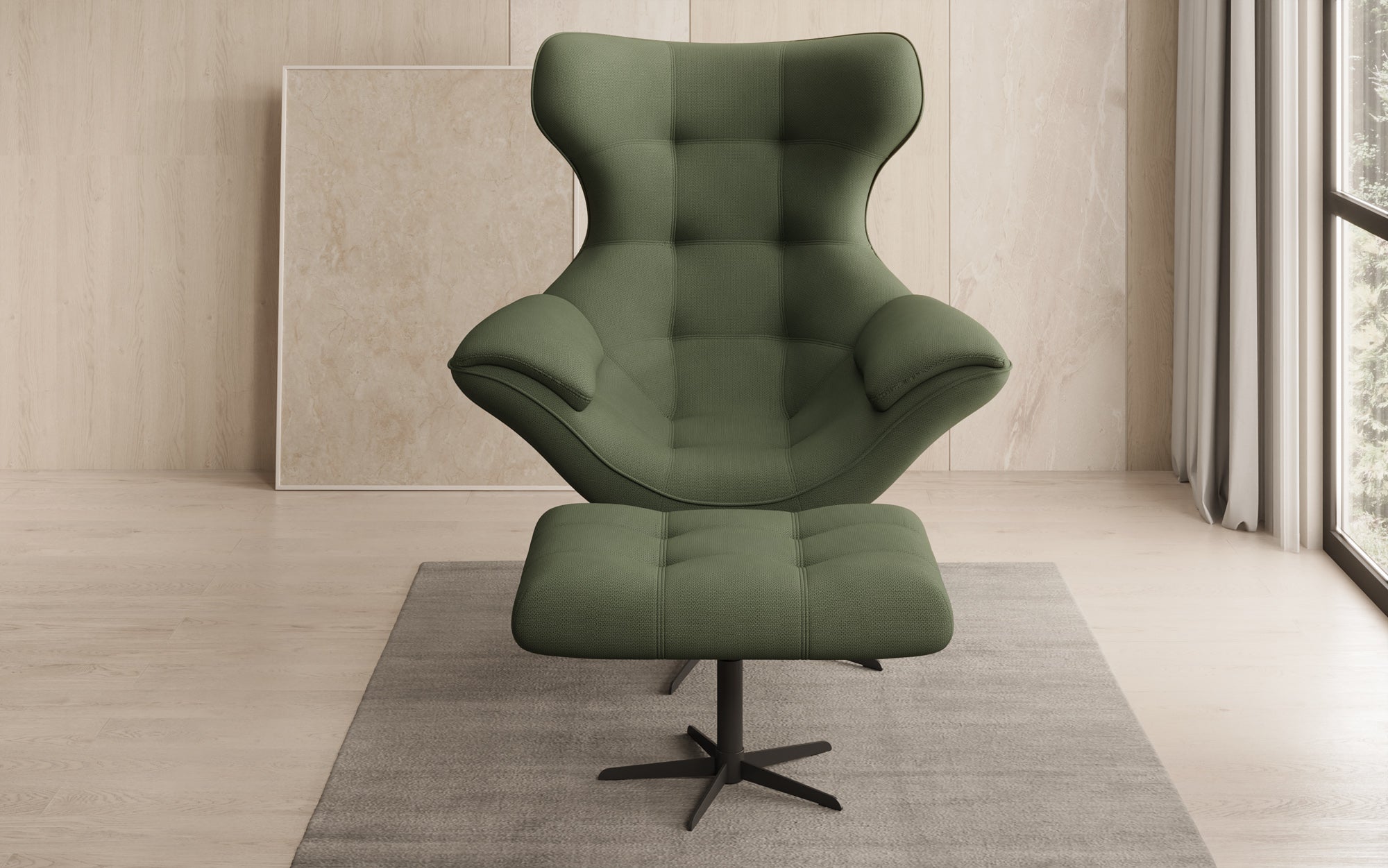 Designer Sofa-Sessel Aurelio inkl. Beistellhocker in Stoff