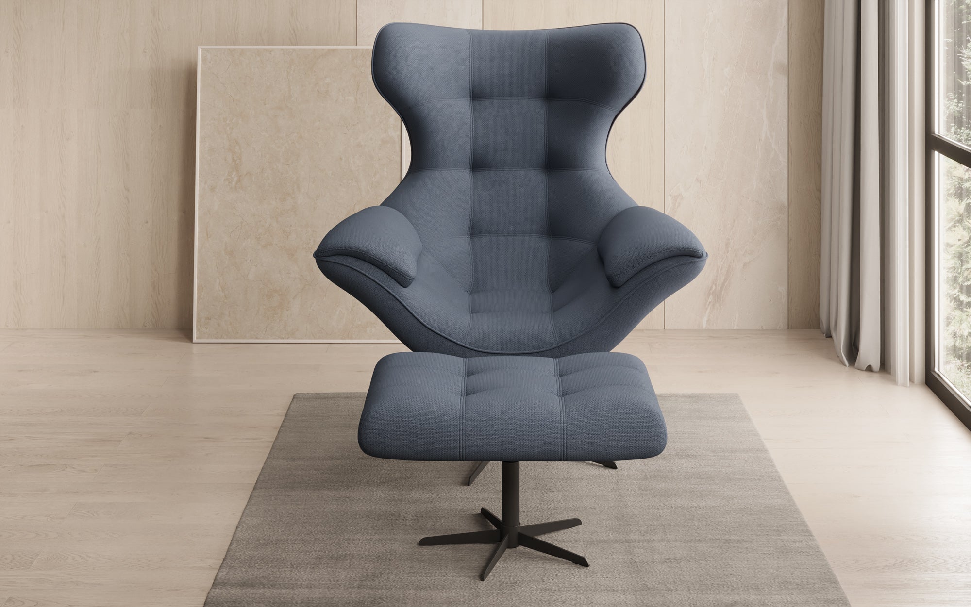 Designer Sofa-Sessel Aurelio inkl. Beistellhocker in Stoff
