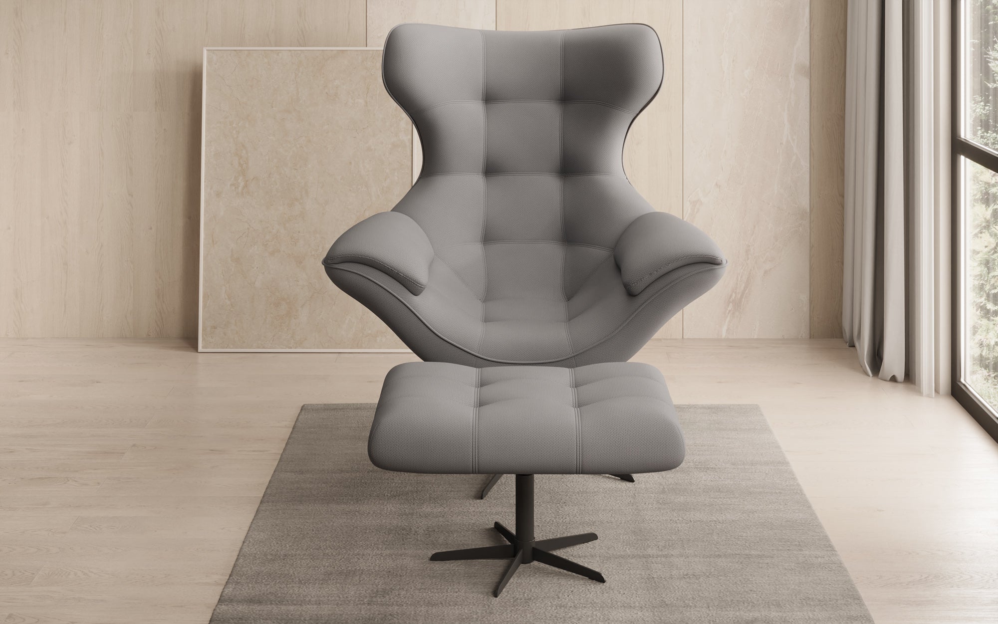 Designer Sofa-Sessel Aurelio inkl. Beistellhocker in Stoff