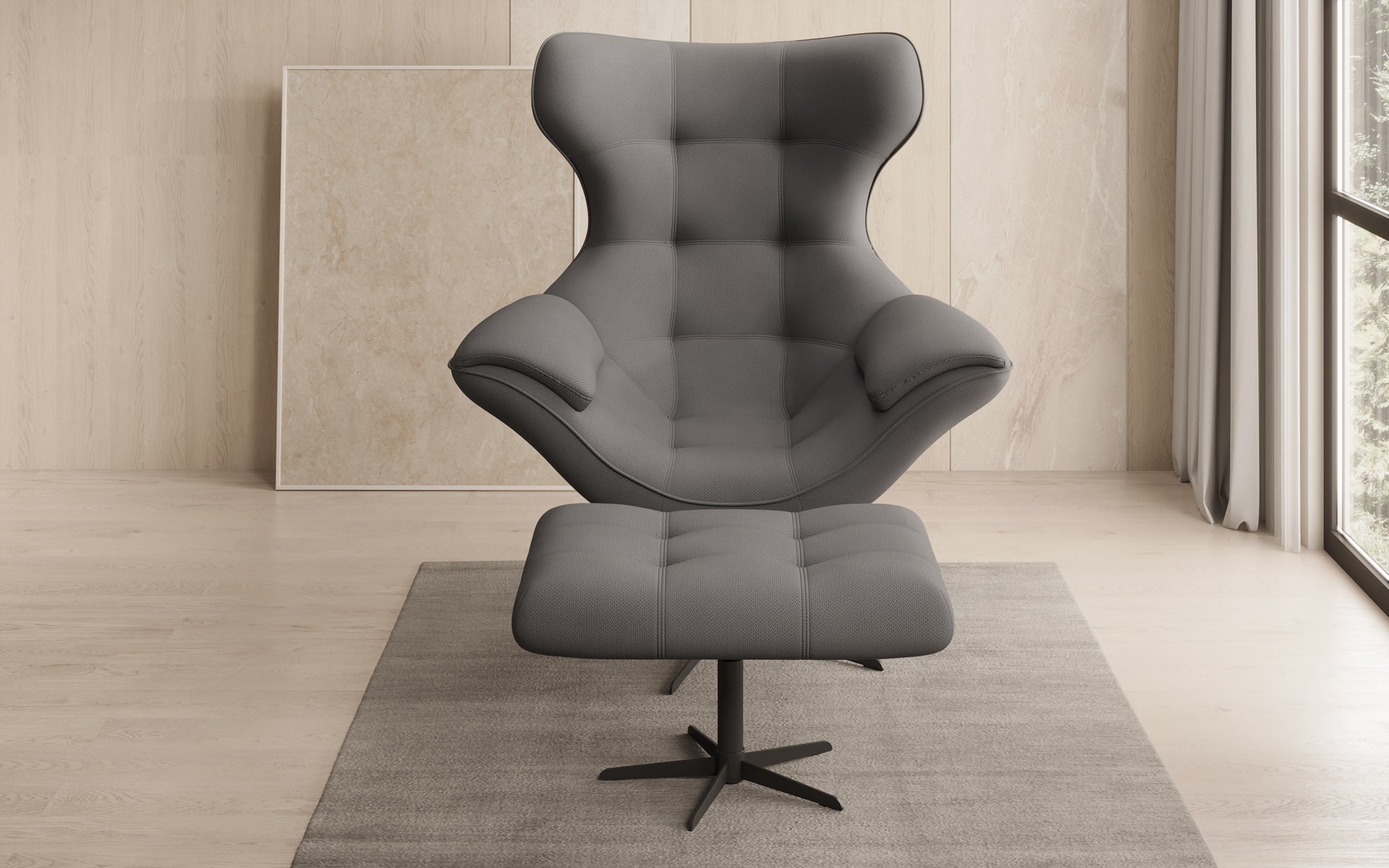 Designer Sofa-Sessel Aurelio inkl. Beistellhocker in Stoff