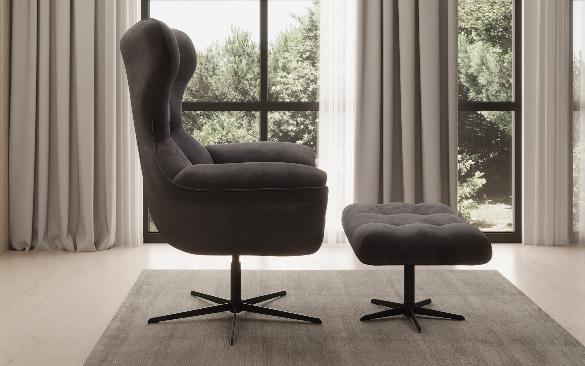 Designer Sofa-Sessel Aurelio inkl. Beistellhocker in Samt