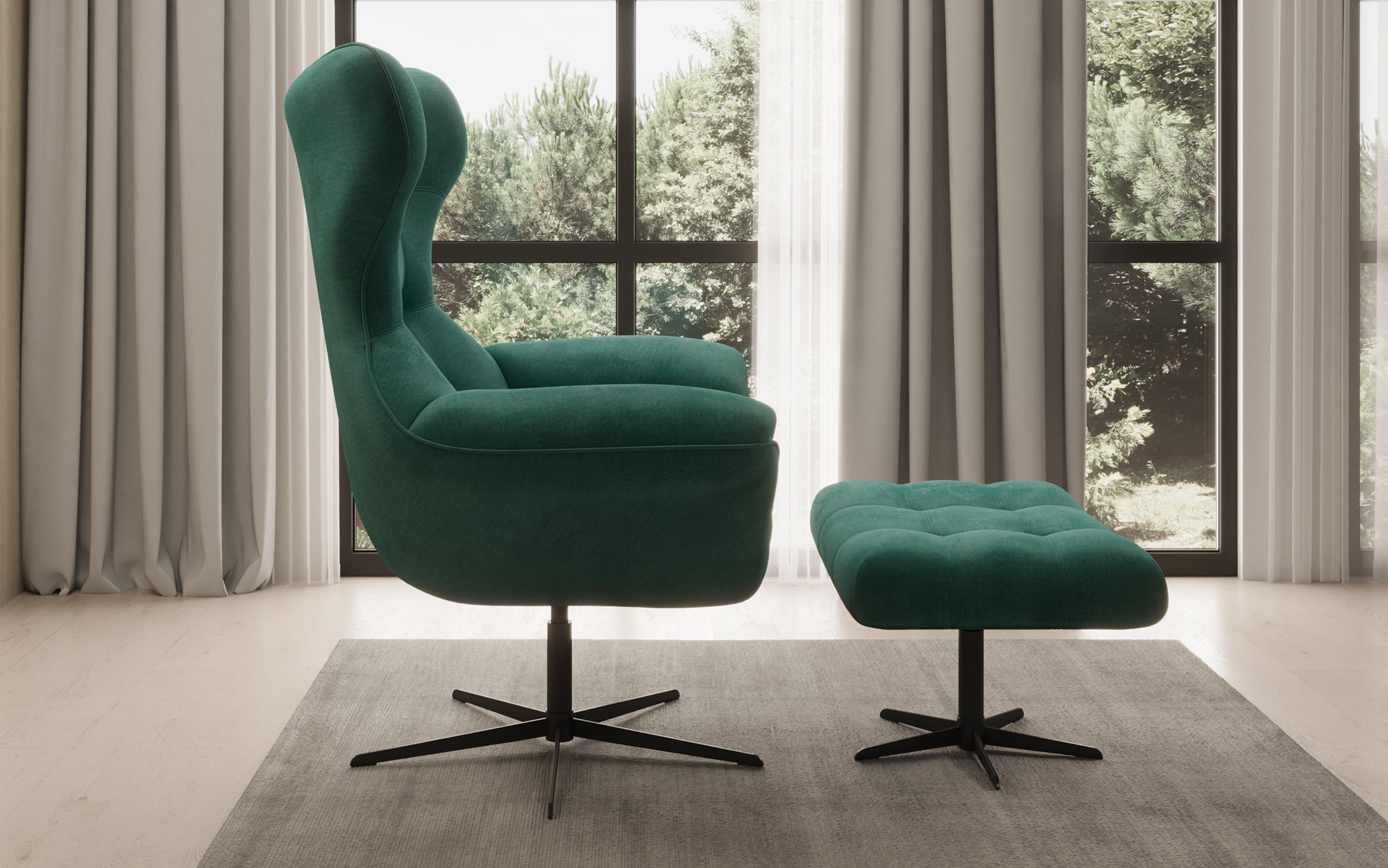 Designer Sofa-Sessel Aurelio inkl. Beistellhocker in Samt