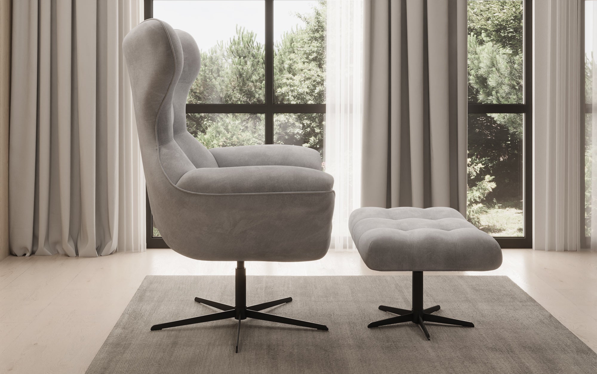 Designer Sofa-Sessel Aurelio inkl. Beistellhocker in Samt