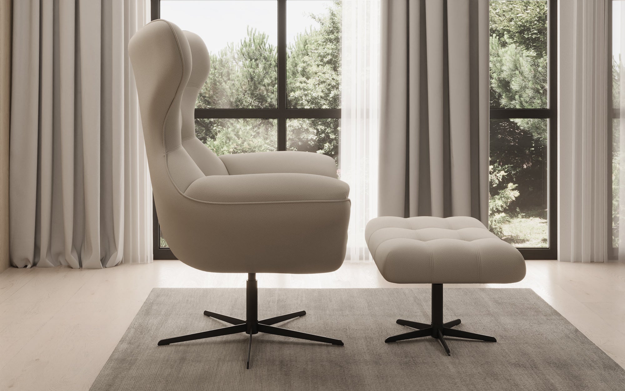 Designer Sofa-Sessel Aurelio inkl. Beistellhocker in Stoff