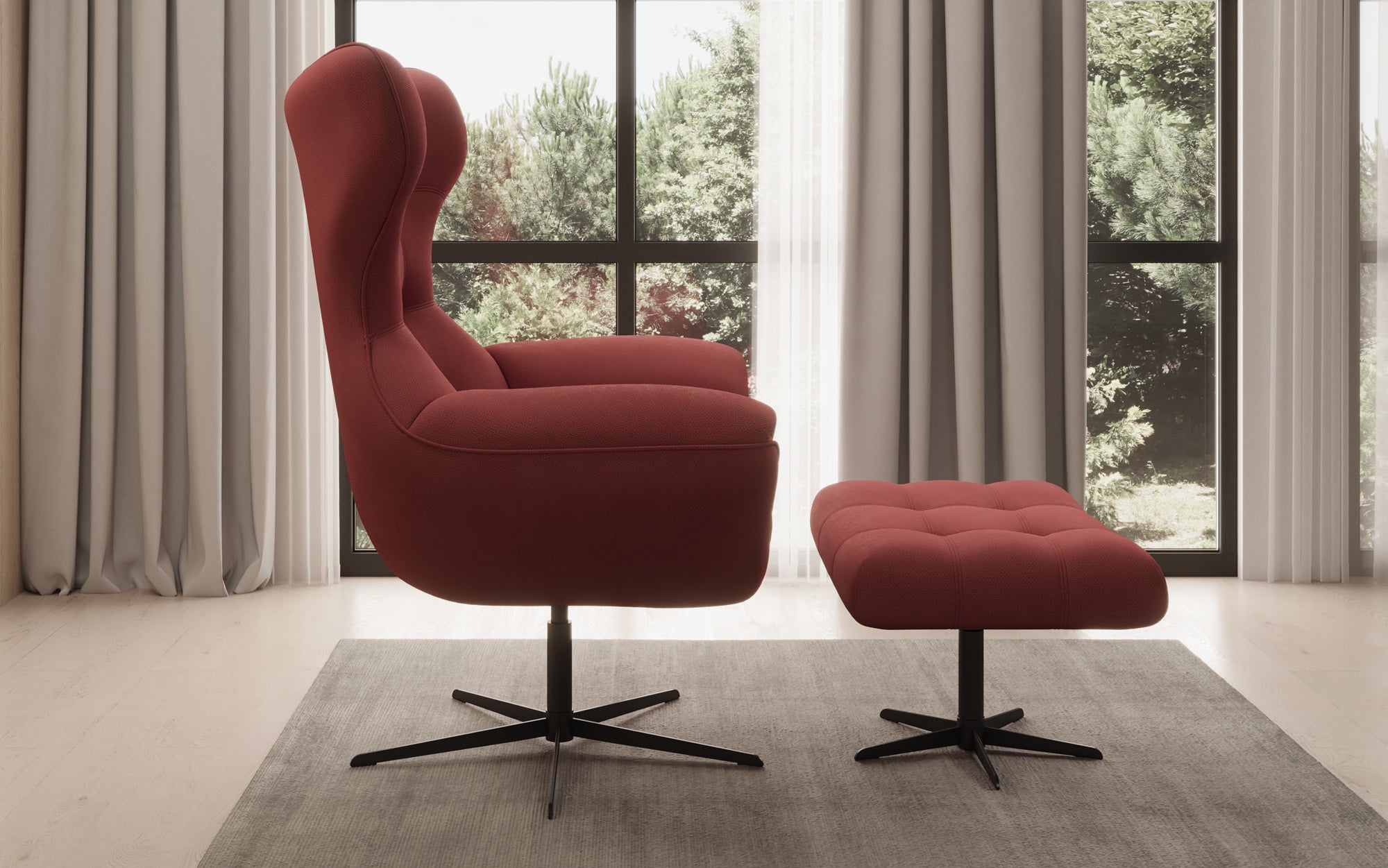 Designer Sofa-Sessel Aurelio inkl. Beistellhocker in Stoff