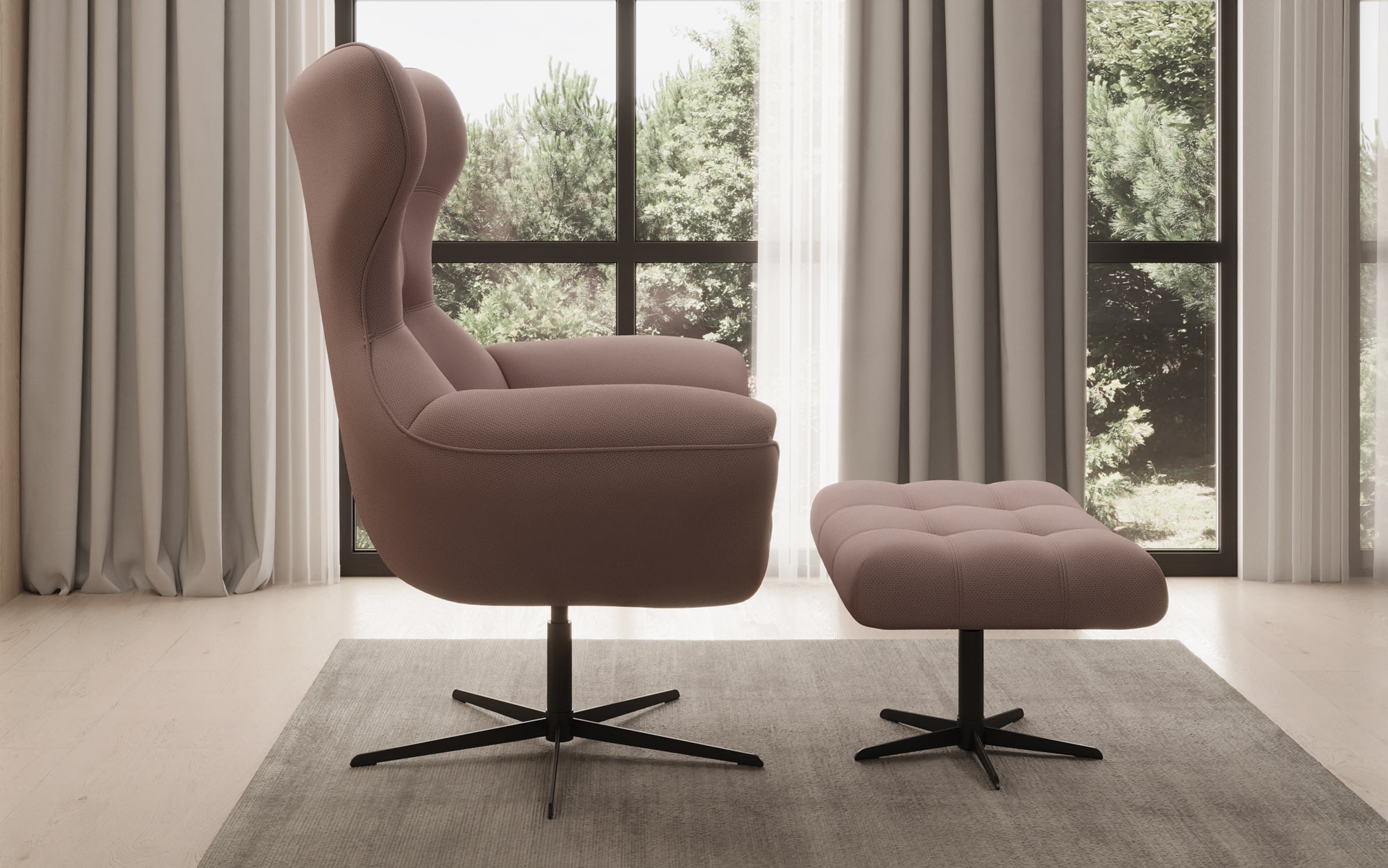 Designer Sofa-Sessel Aurelio inkl. Beistellhocker in Stoff