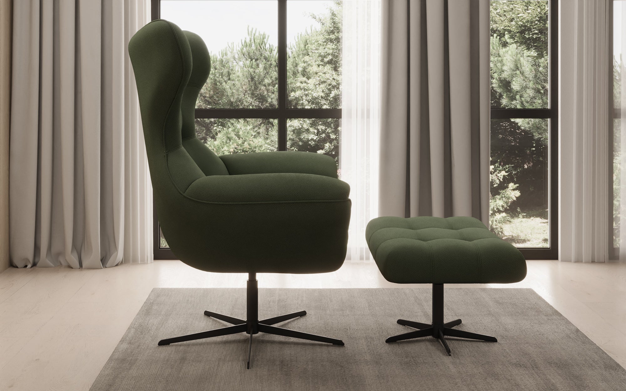 Designer Sofa-Sessel Aurelio inkl. Beistellhocker in Stoff