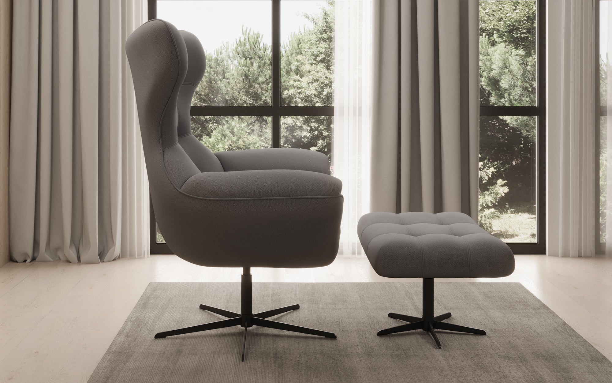 Designer Sofa-Sessel Aurelio inkl. Beistellhocker in Stoff