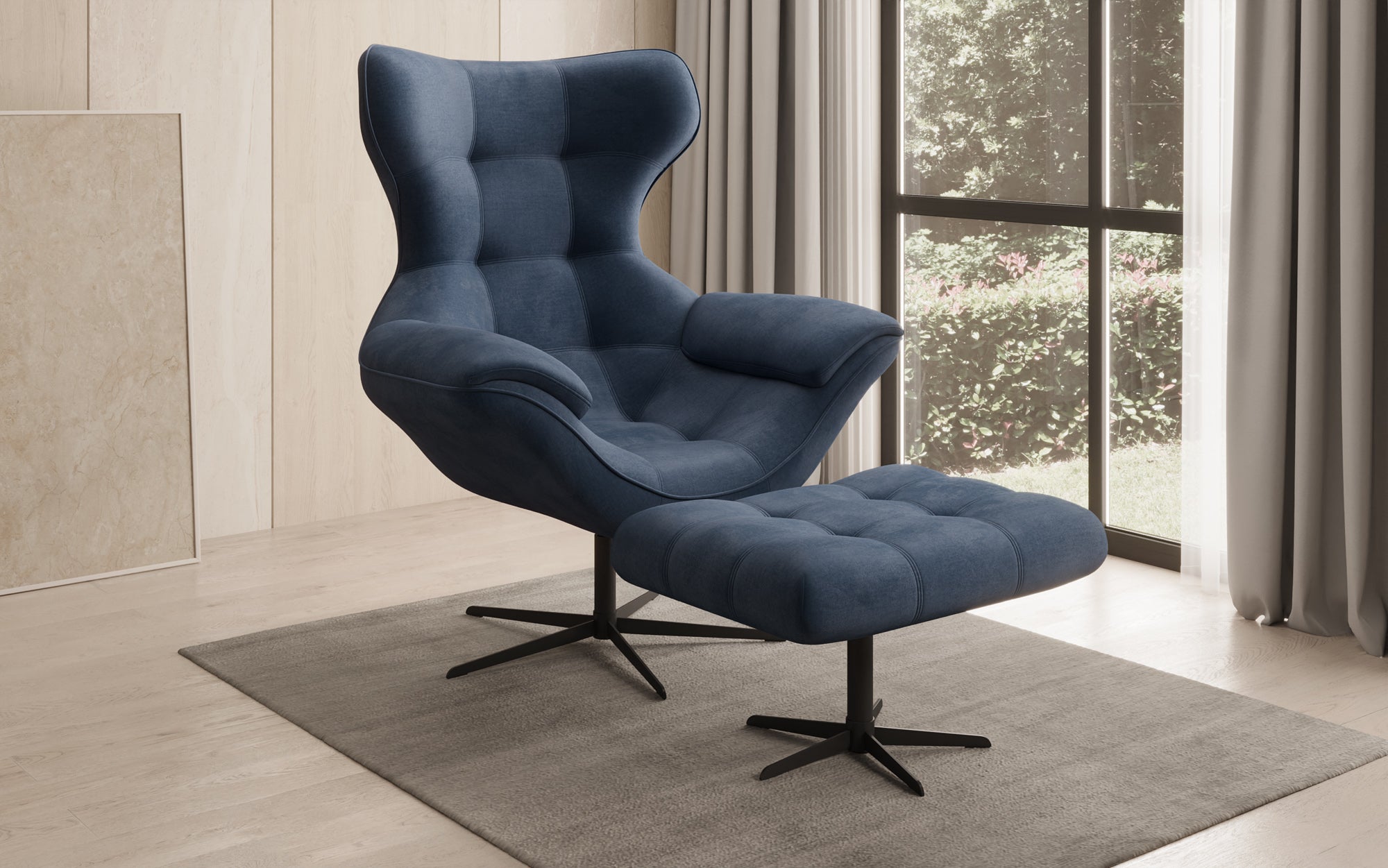 Designer Sofa-Sessel Aurelio inkl. Beistellhocker in Samt