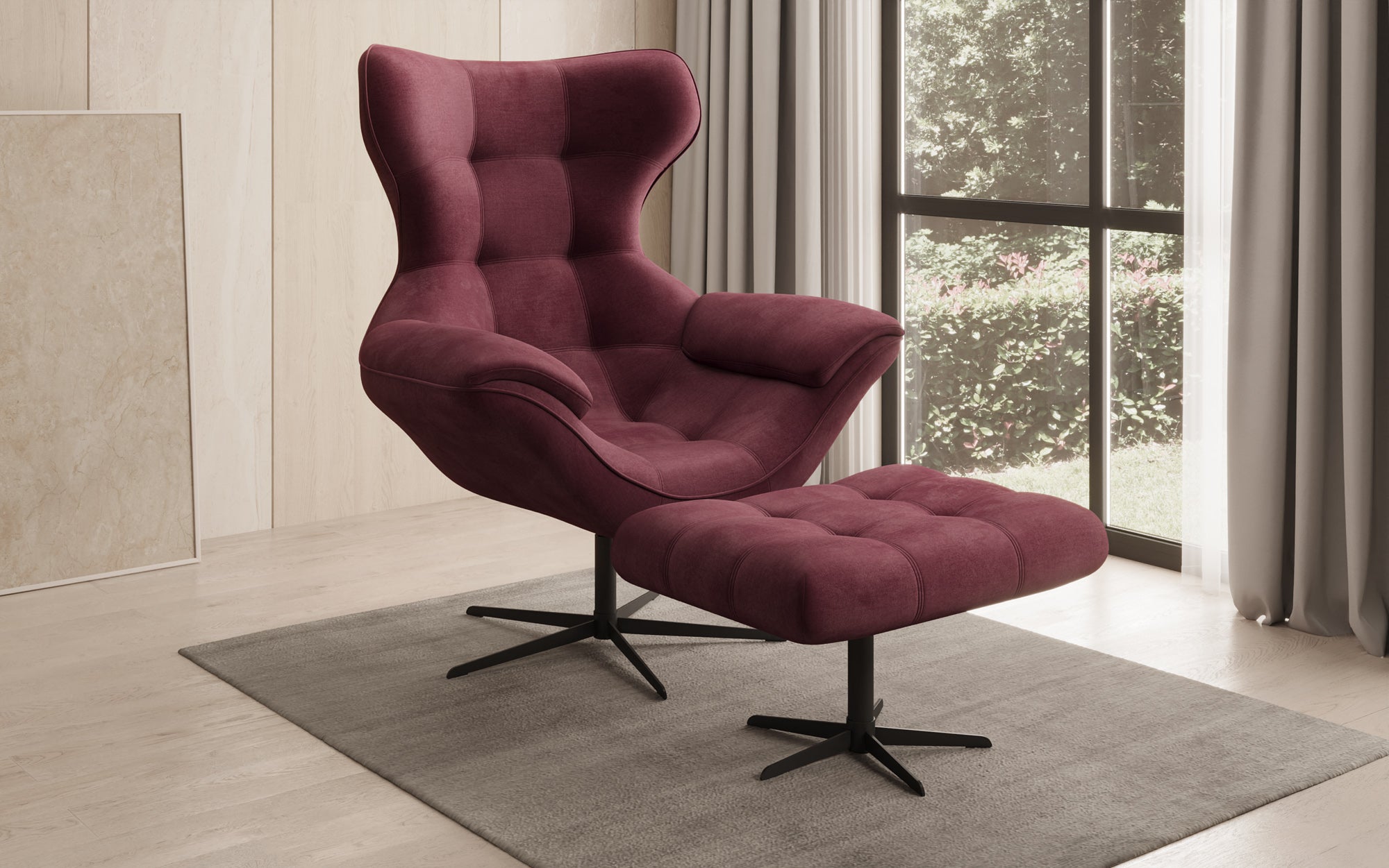 Designer Sofa-Sessel Aurelio inkl. Beistellhocker in Samt