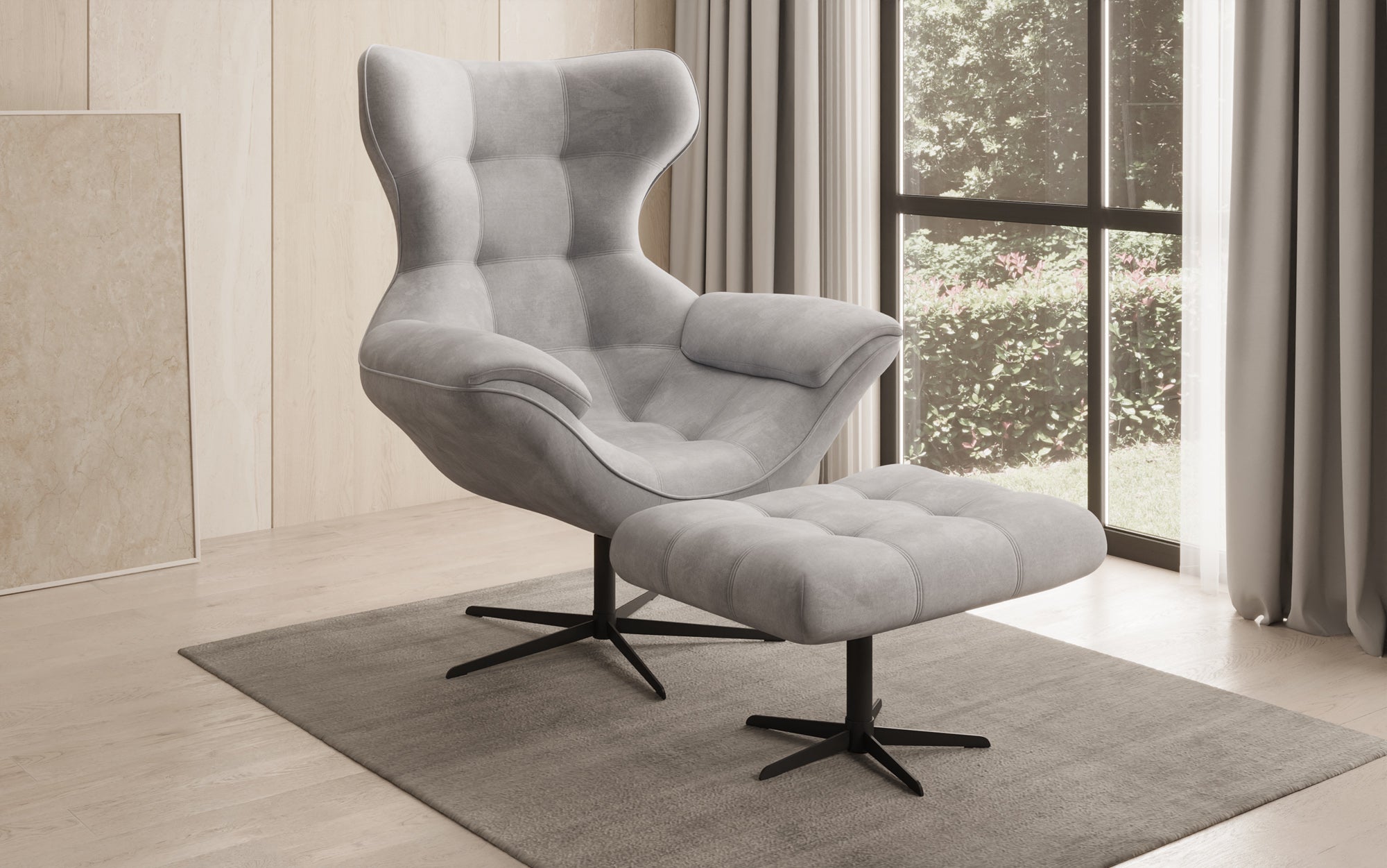 Designer Sofa-Sessel Aurelio inkl. Beistellhocker in Samt