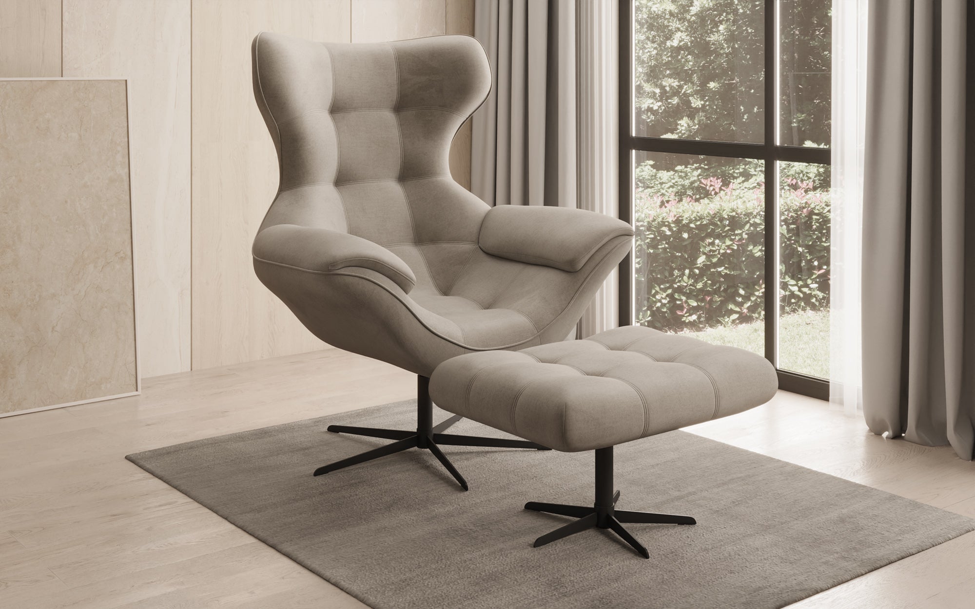Designer Sofa-Sessel Aurelio inkl. Beistellhocker in Samt