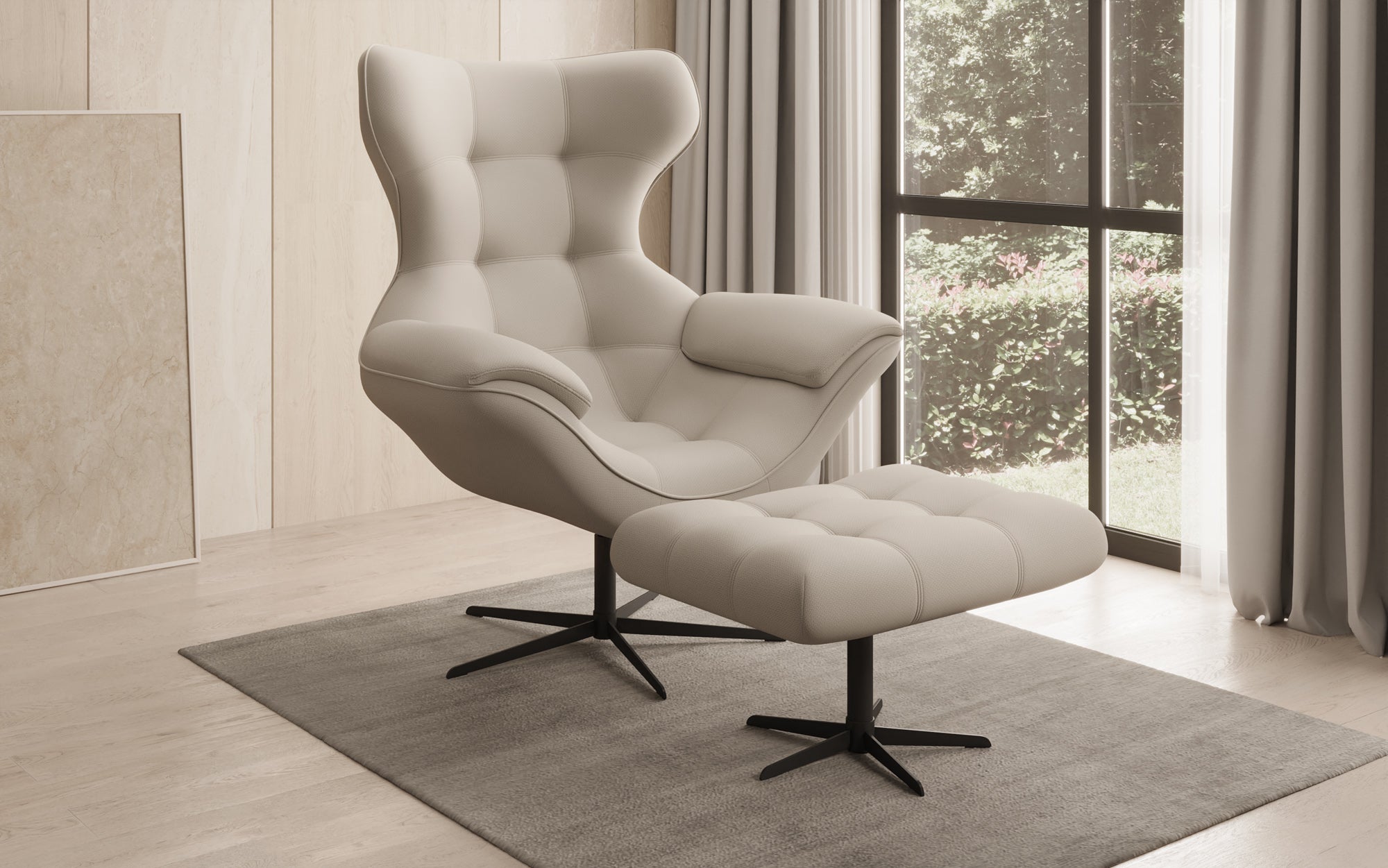 Designer Sofa-Sessel Aurelio inkl. Beistellhocker in Stoff