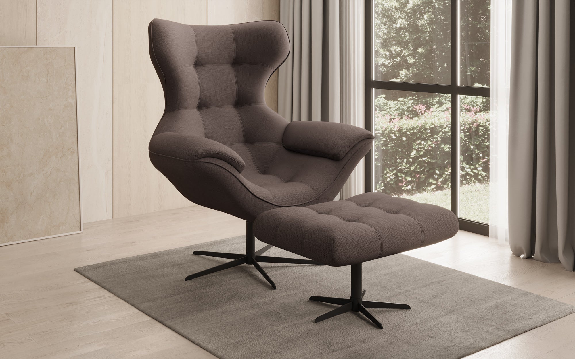 Designer Sofa-Sessel Aurelio inkl. Beistellhocker in Stoff