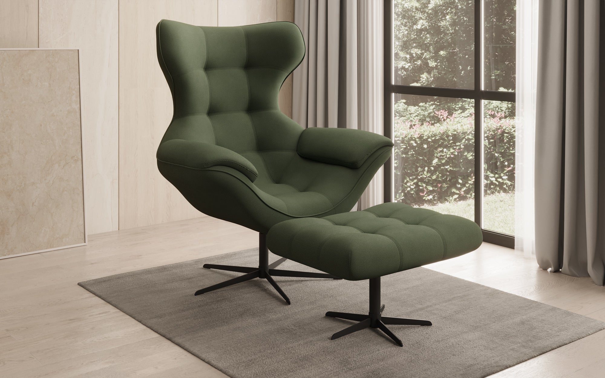 Designer Sofa-Sessel Aurelio inkl. Beistellhocker in Stoff