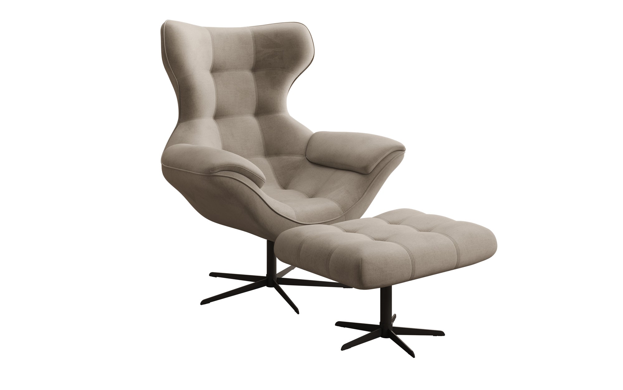 Designer Sofa-Sessel Aurelio inkl. Beistellhocker in Samt