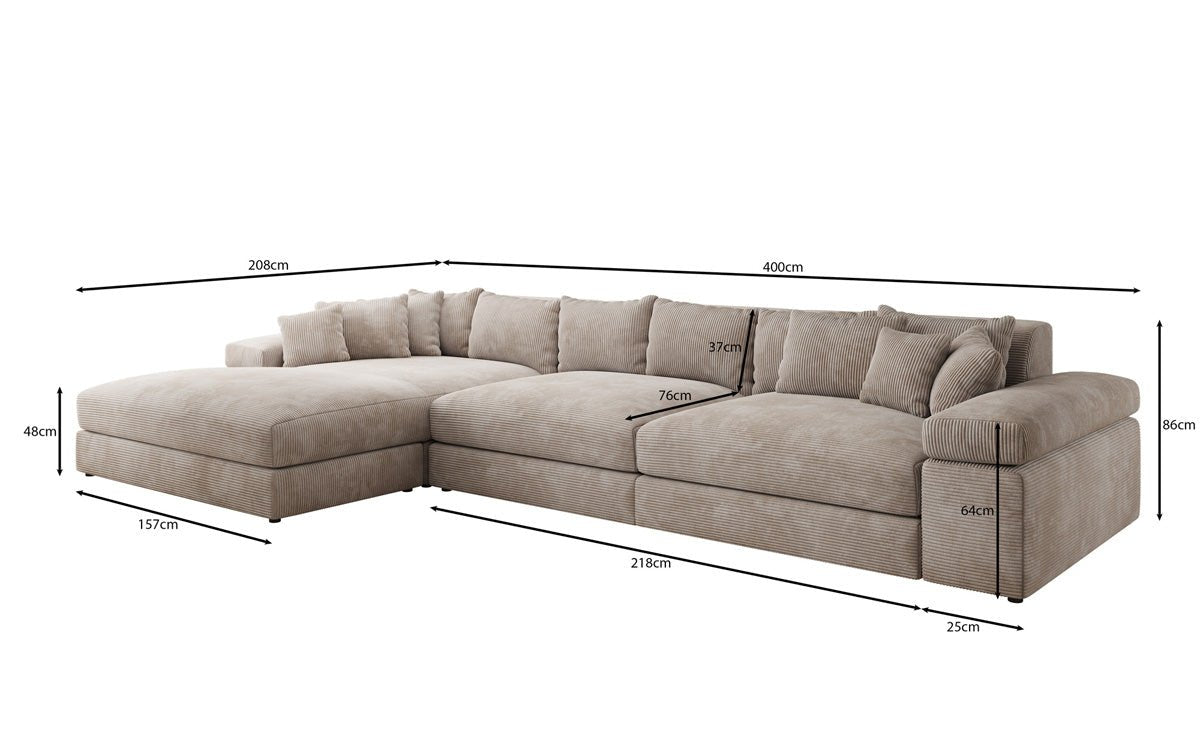 Designer Sofa Bernardo L Maxi mit breiter Ottomane in Cord