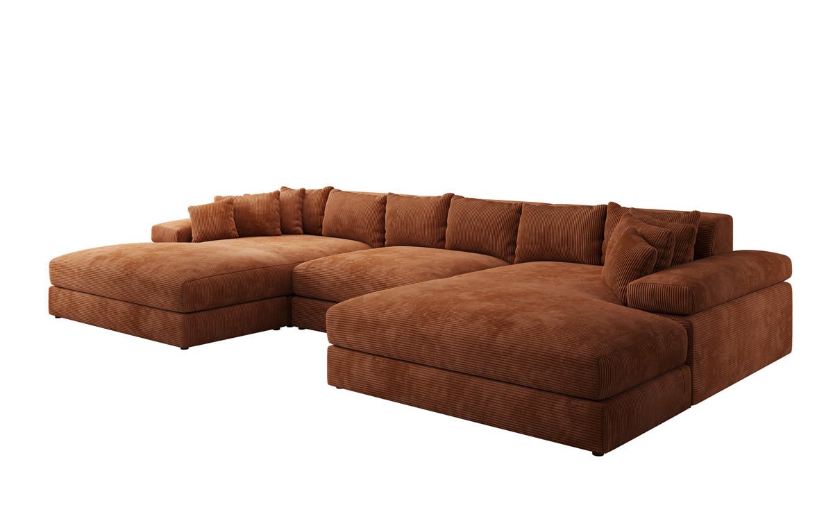 Designer Sofa Bernardo U mit breiter Ottomane in Cord