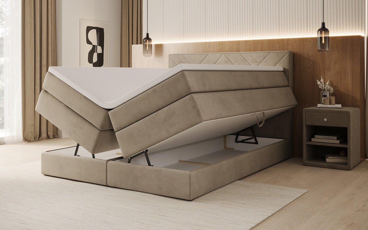 Boxspringbett Norella mit Stauraum in Samt