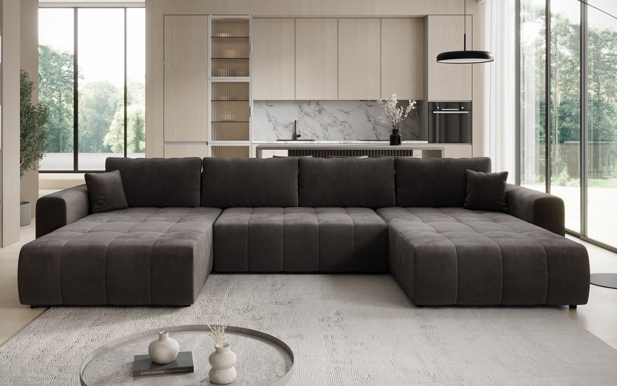 Designer Sofa Leveno U mit Schlaf- und Klappfunktion in Samt
