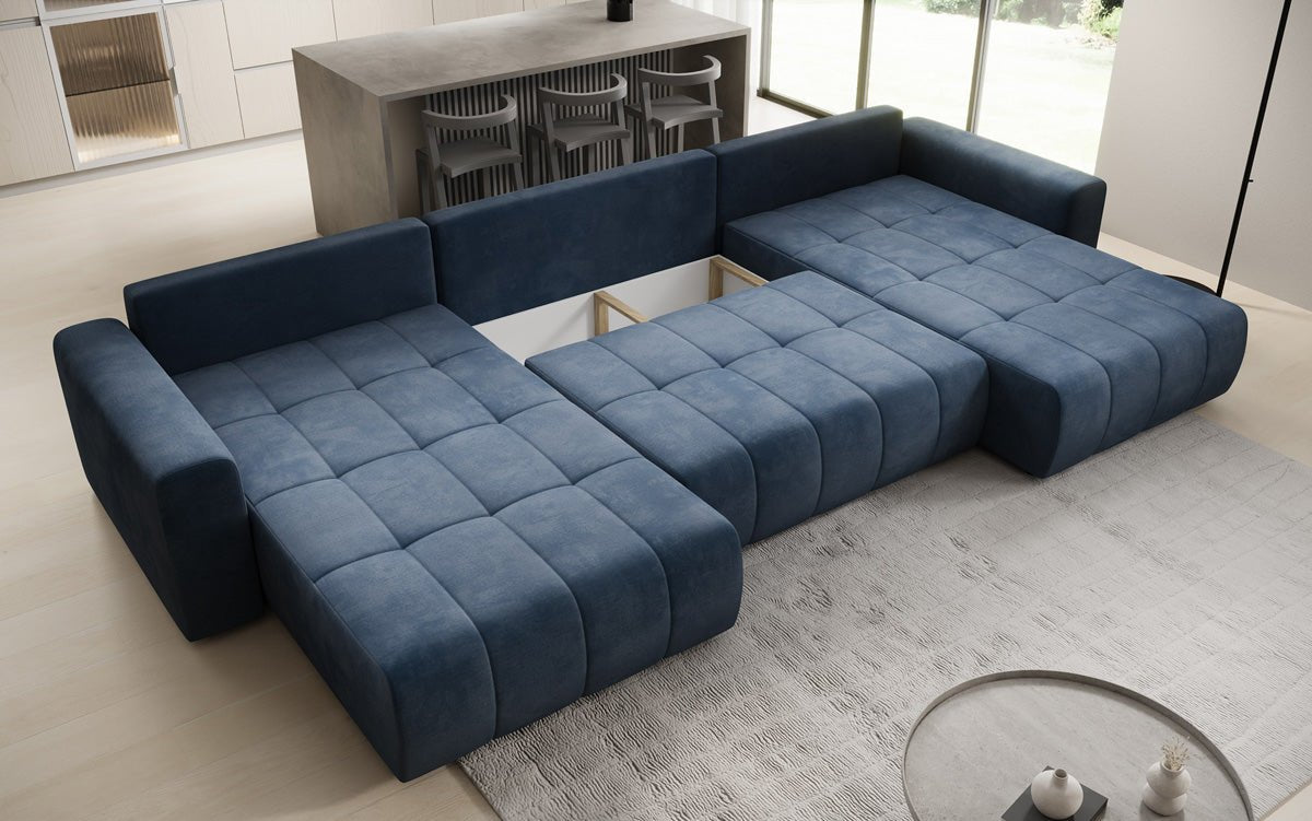 Designer Sofa Leveno U mit Schlaf- und Klappfunktion in Samt